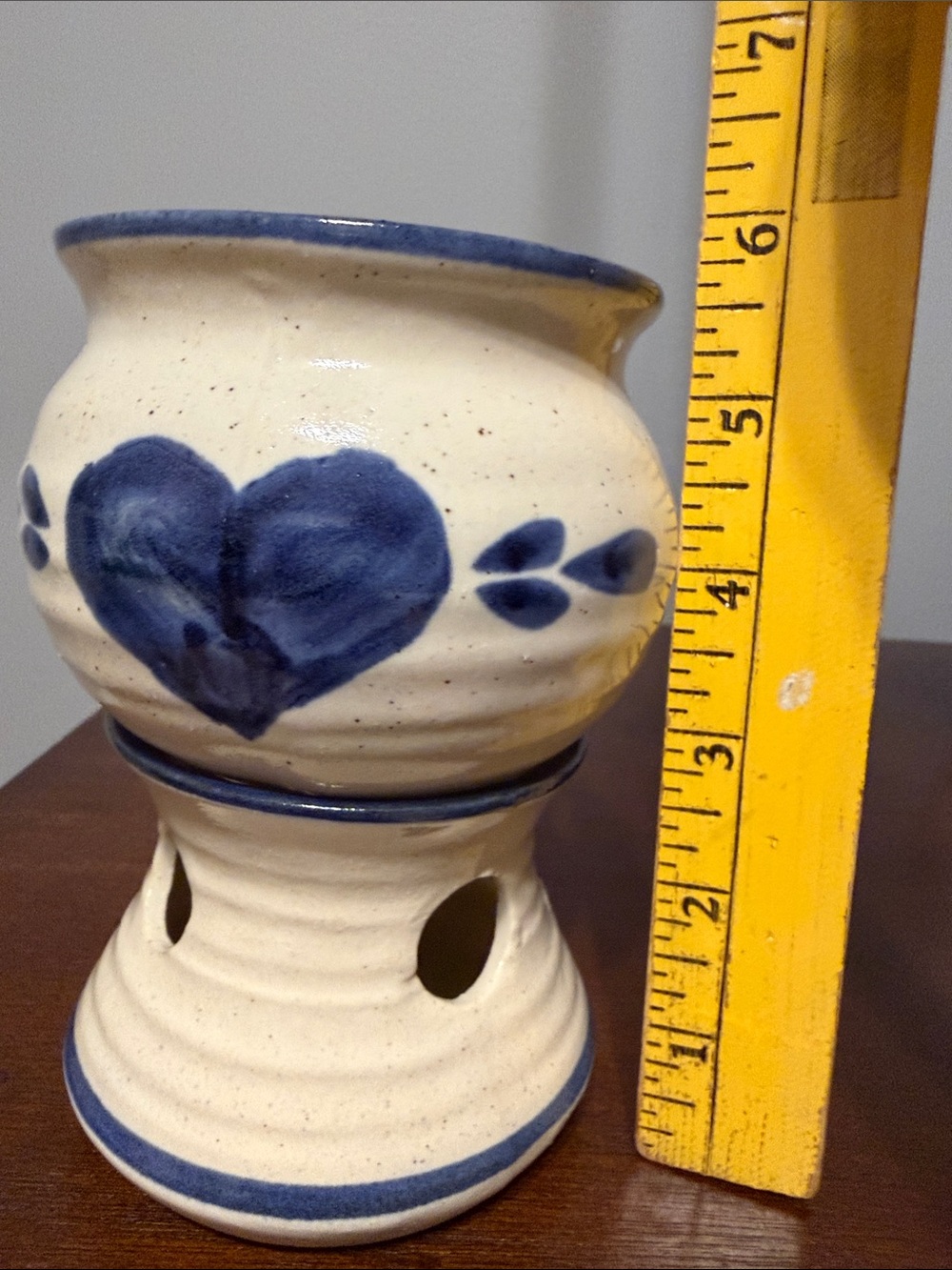 Vintage Country Hand Painted Stoneware Pottery Potpourri Simmer Tan Salt Glaze - Picture 7 of 8